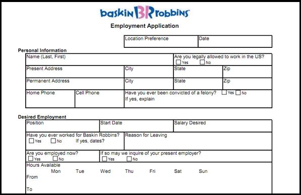 Baskin Robbins Application